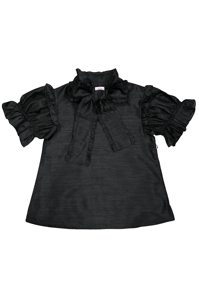 Ruffled Bow Tie Neckline Top