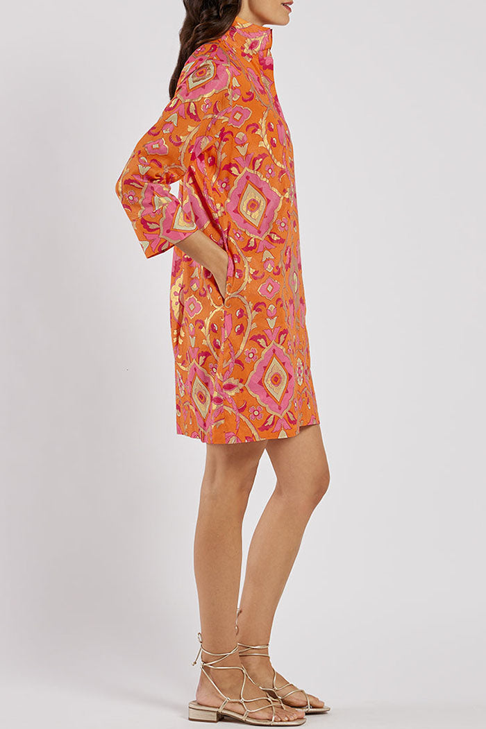 Stand Collar Floral Pocket Dress