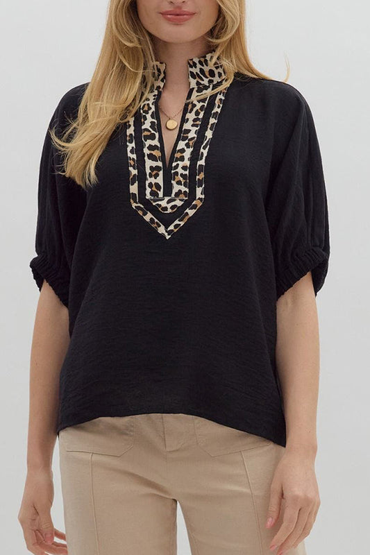 Casual Leopard Print Collar Top