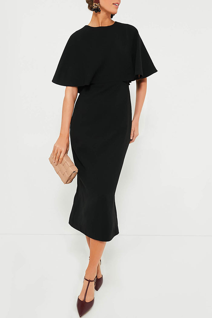 Velvet Chiffon Mixed Media Cape Dress