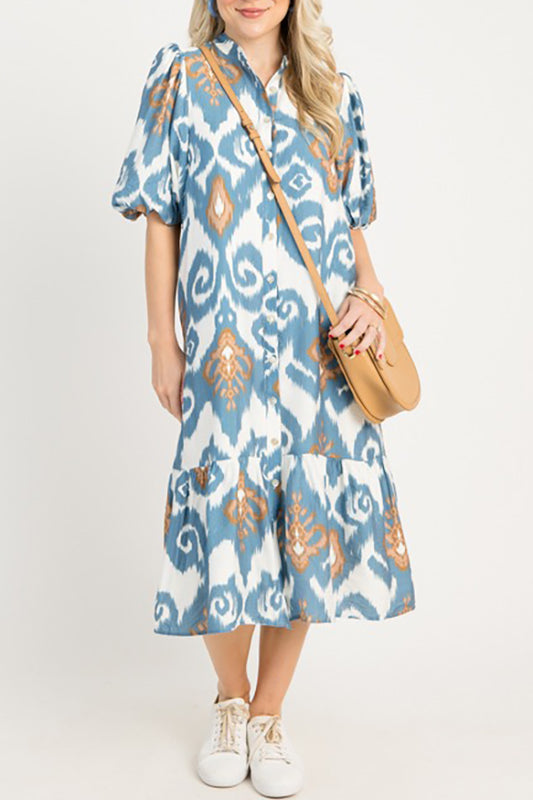 Puff Sleeve Button Dress