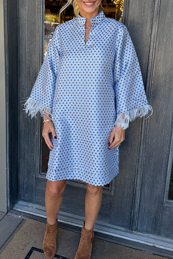 Pale Blue Polkadot Feather Dress