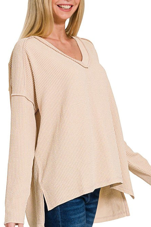 V-Neck Solid Color Knitted Sweater