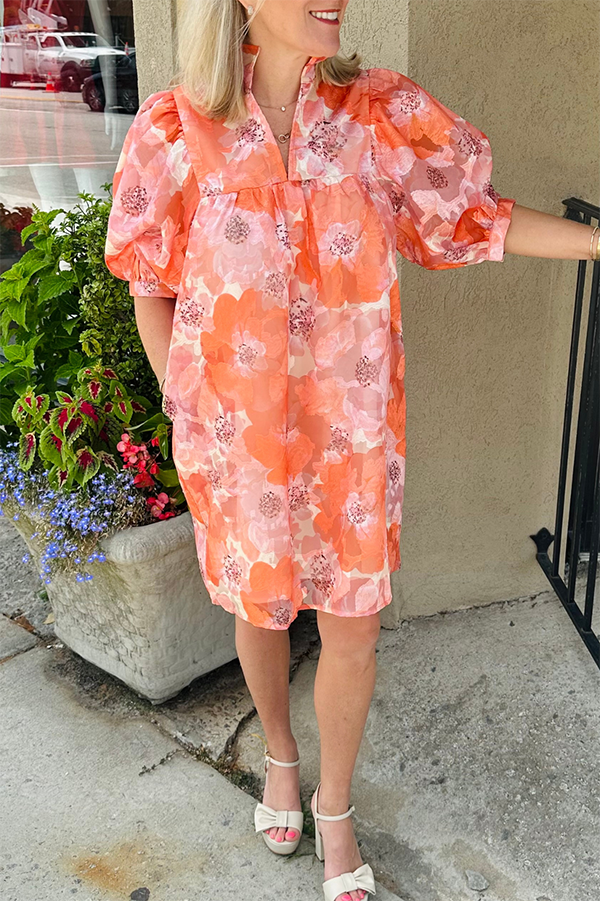 Puff Sleeve Floral Pocket Dress