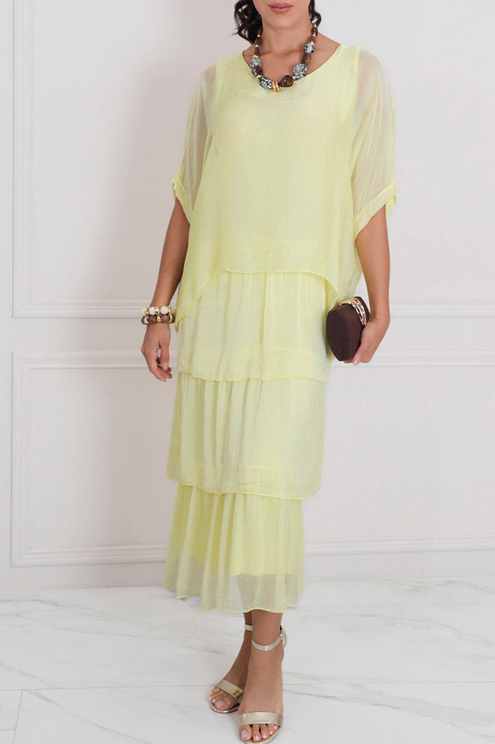 Round Neck Batwing Sleeve Tiered Ruffle Maxi Dress