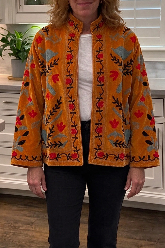 Floral Embroidered Open Front Jacket