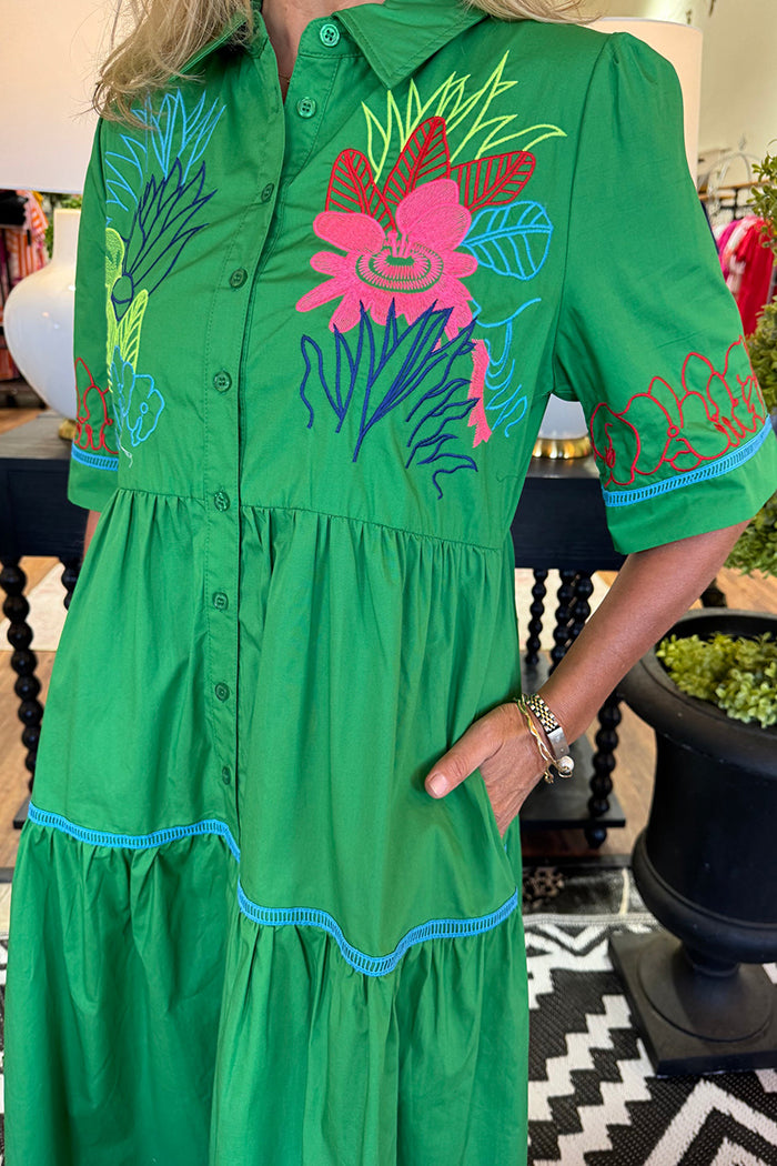 Floral Embroidered Pocket Dress