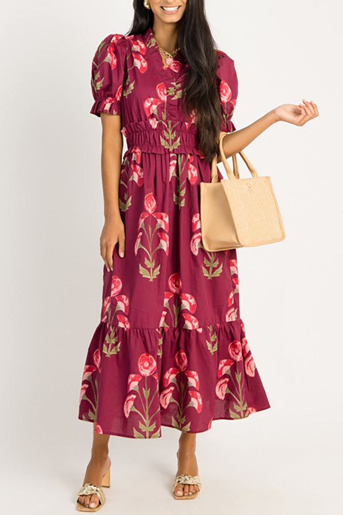 Floral Ruffle Collar Pockets Dress