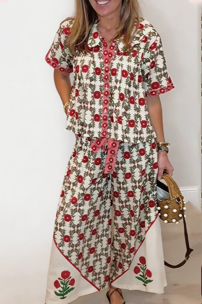Short Sleeve Floral Wide Leg Set