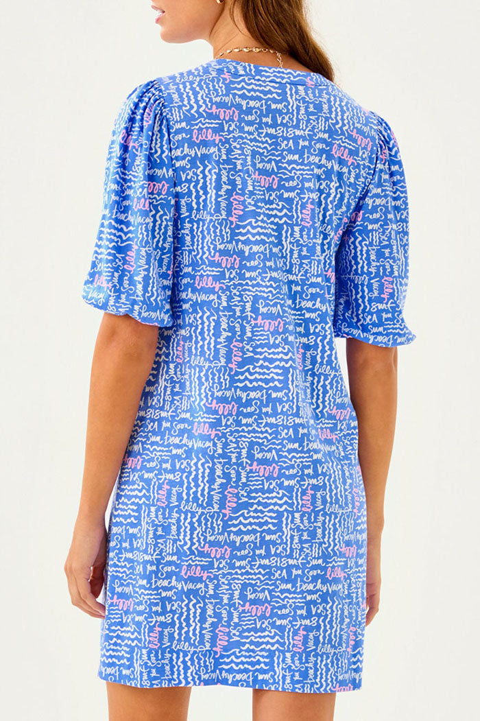 Handwriting Print Elbow Sleepes Dress