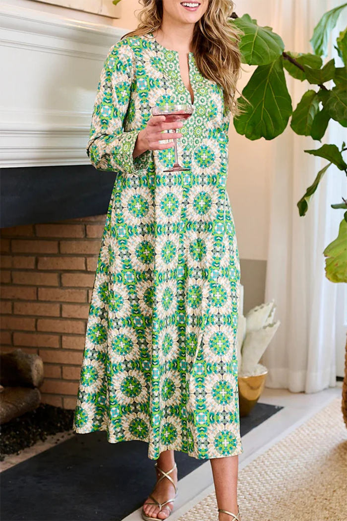 Long Sleeve Abstract Print Dress