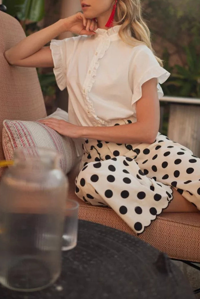 White Ruffle Button Up Top