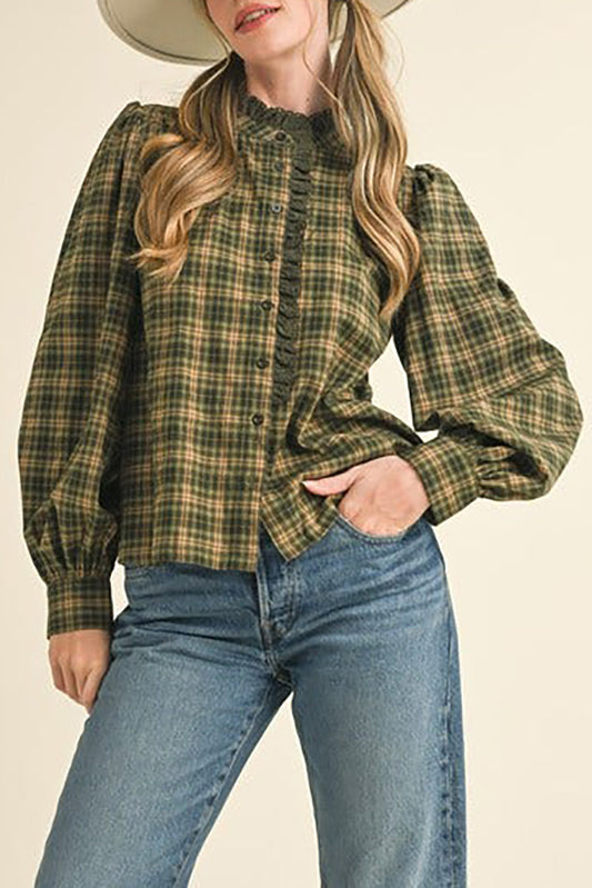 Lace Trimmed Checked Top