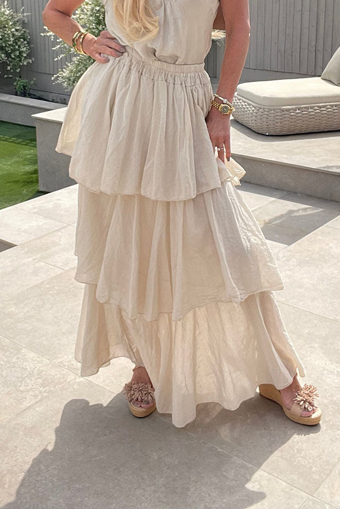 Solid Elastic Waist Maxi Skirt