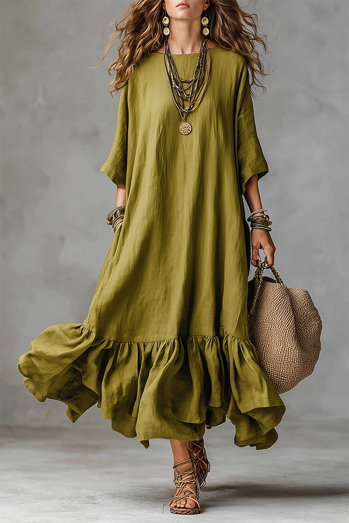 Olive Green Ruffled Maxi Dress