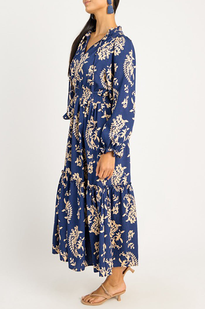 Ruffle Collar Smocked Waistband Dress