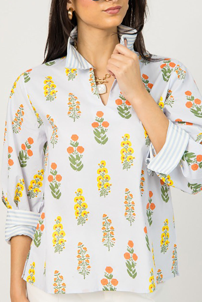 Floral Stripe Trim Top