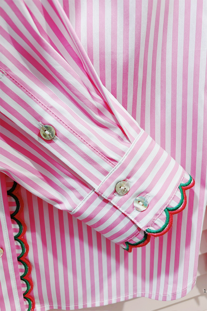 Scallop Trim Stripe Button Down Top