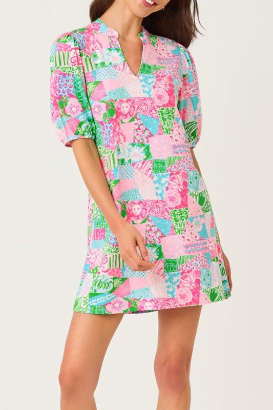 Puff Sleeve Print Mini Dress