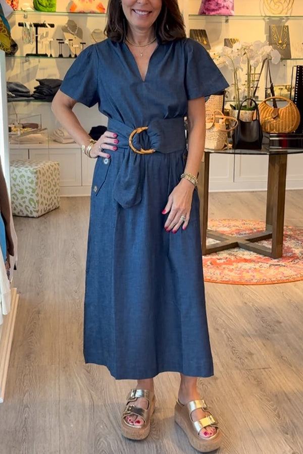 Stretch Denim Maxi Dress