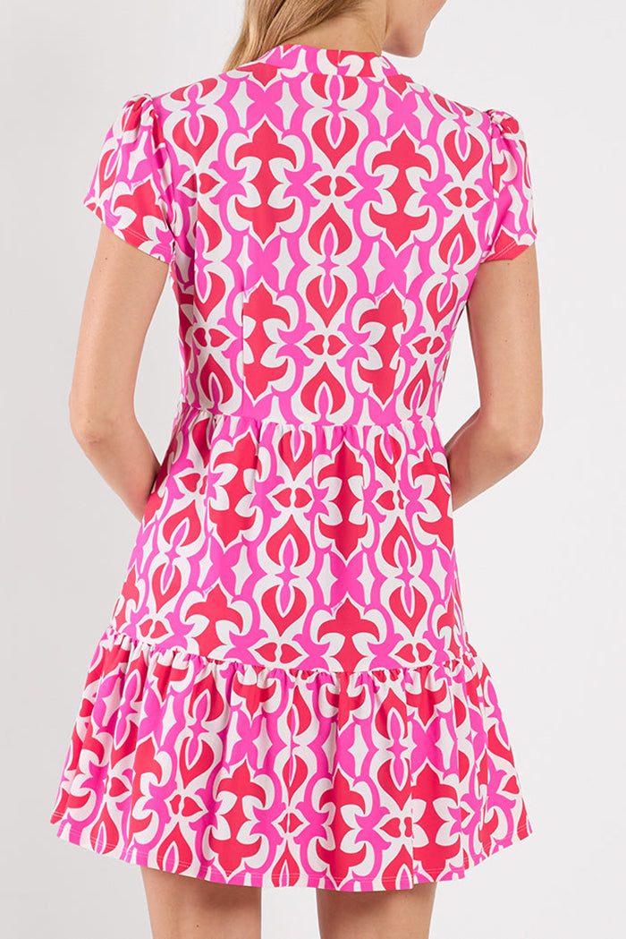 Tiered Ruffle Hem Short Sleeve Print Dress