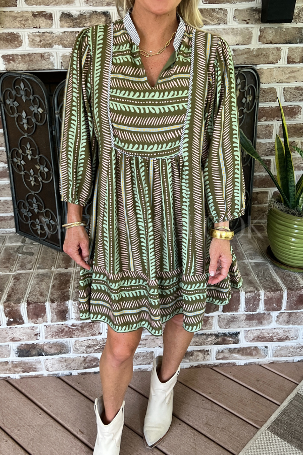 Striped Collar Ruffles Dress