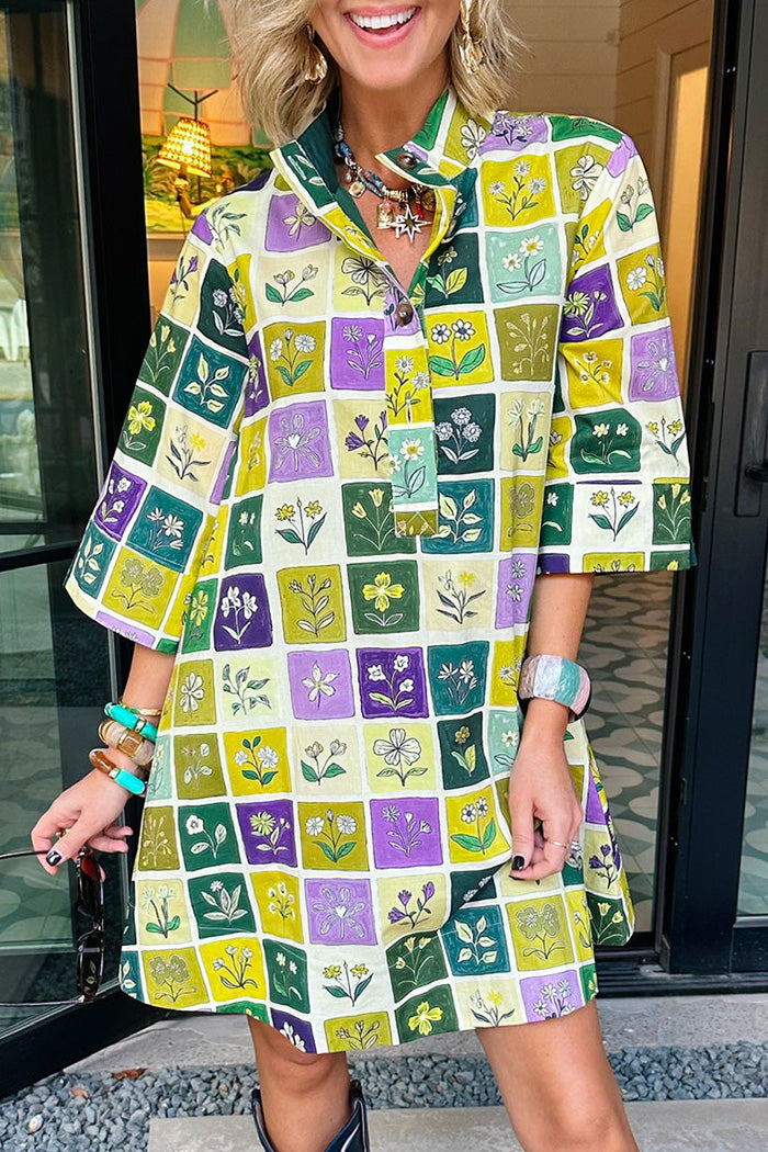 Ditsy Daisy Tiles Collared Dress