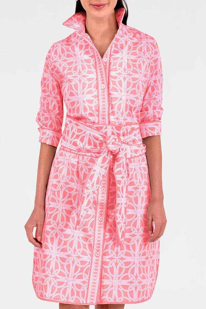 Belted Pastel Printed Shirt Dress