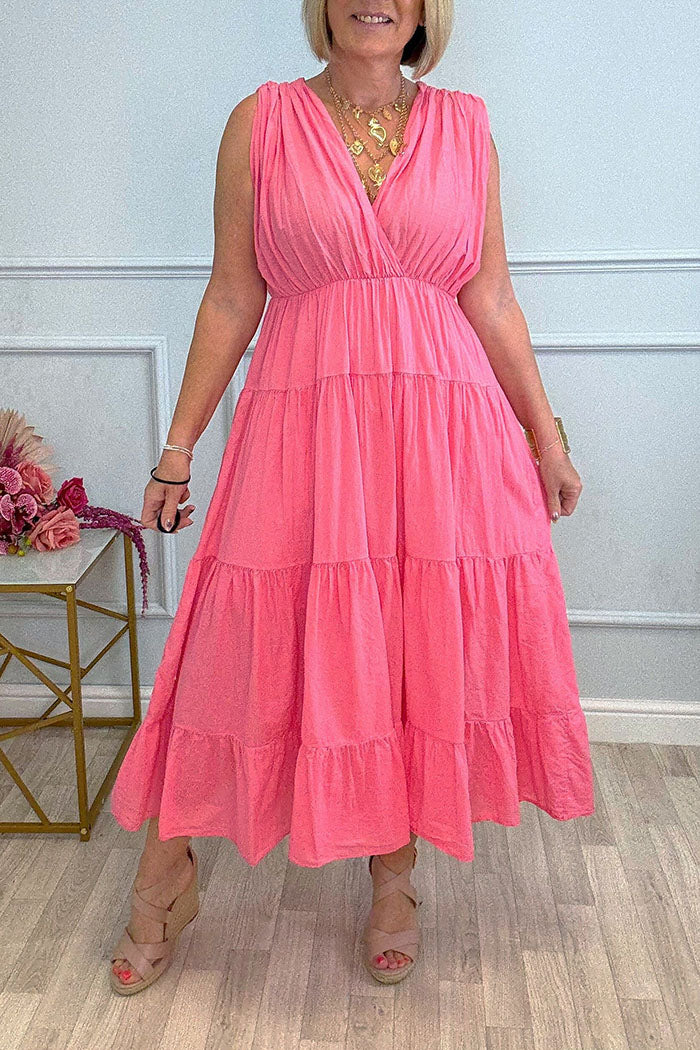 Solid Color Sleeveless Tiered Dress