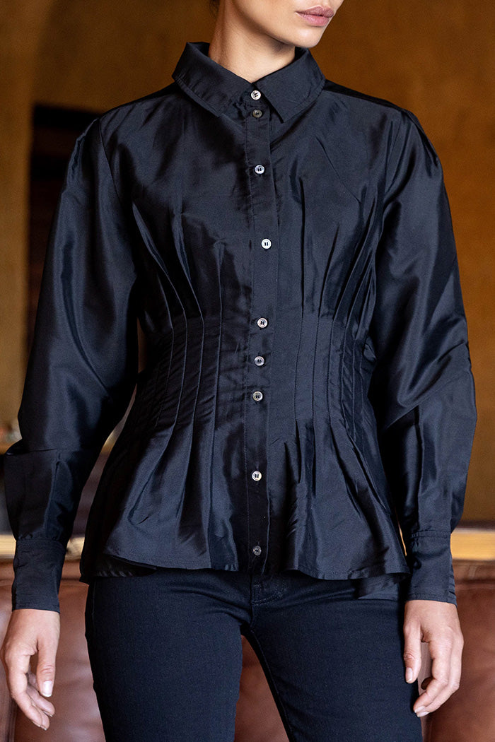 Ruched Waist Button Front Top