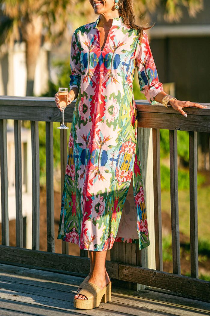 Split Hem Watercolor Floral Midi Dress
