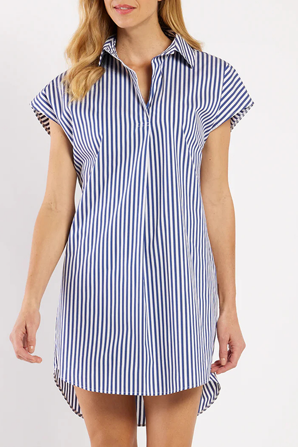 Casual Stripe Pocket Shirt Dress