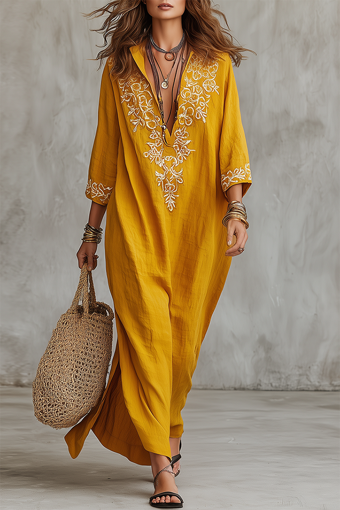 Embroidered Kaftan Maxi Dress