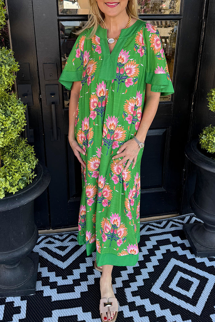 Floral Bell Sleeve Maxi Dress