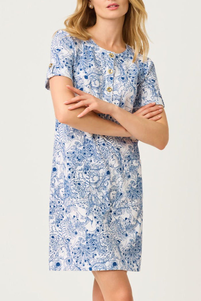 Pocketed Button Front Animal Print Dress