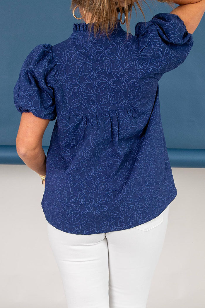 Ruffle Collar Elastic Sleeve Pullover Top