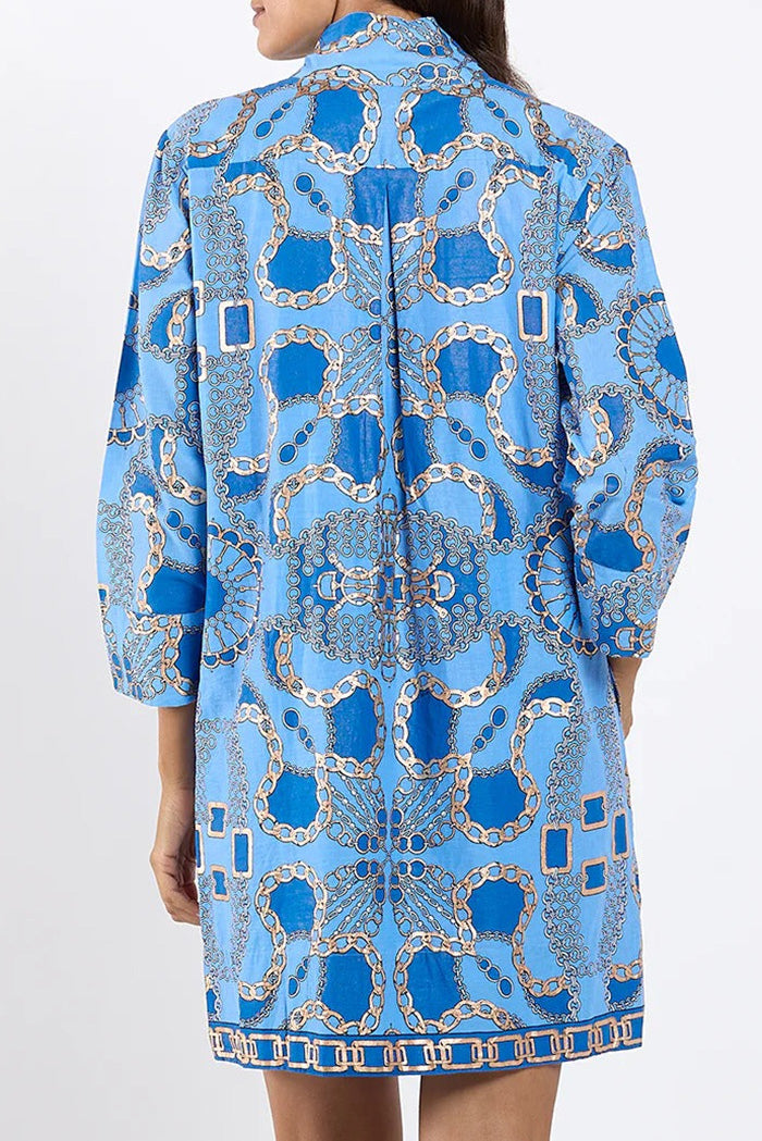 Stand Collar Pocket Print Dress