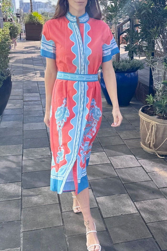 Short Sleeve Belted Floral Dress