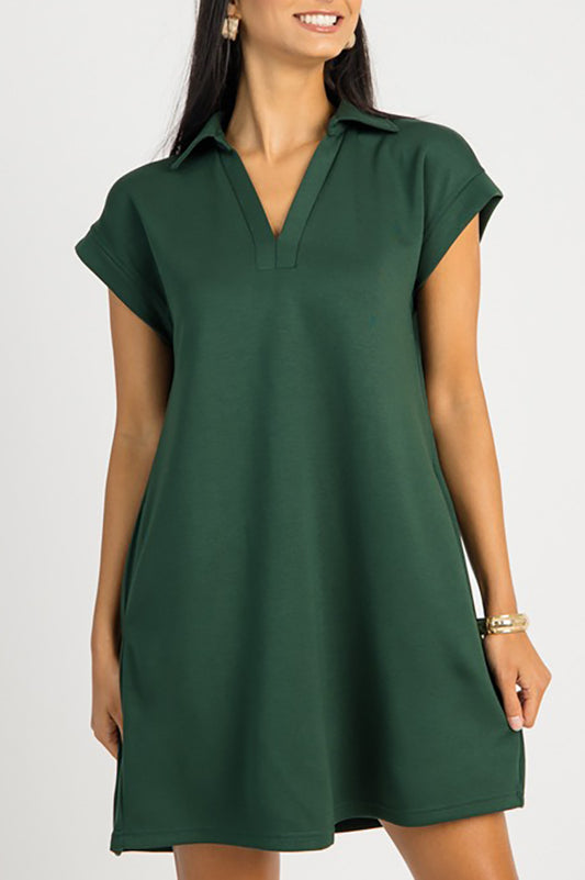 Solid Color Collar Pocket Dress