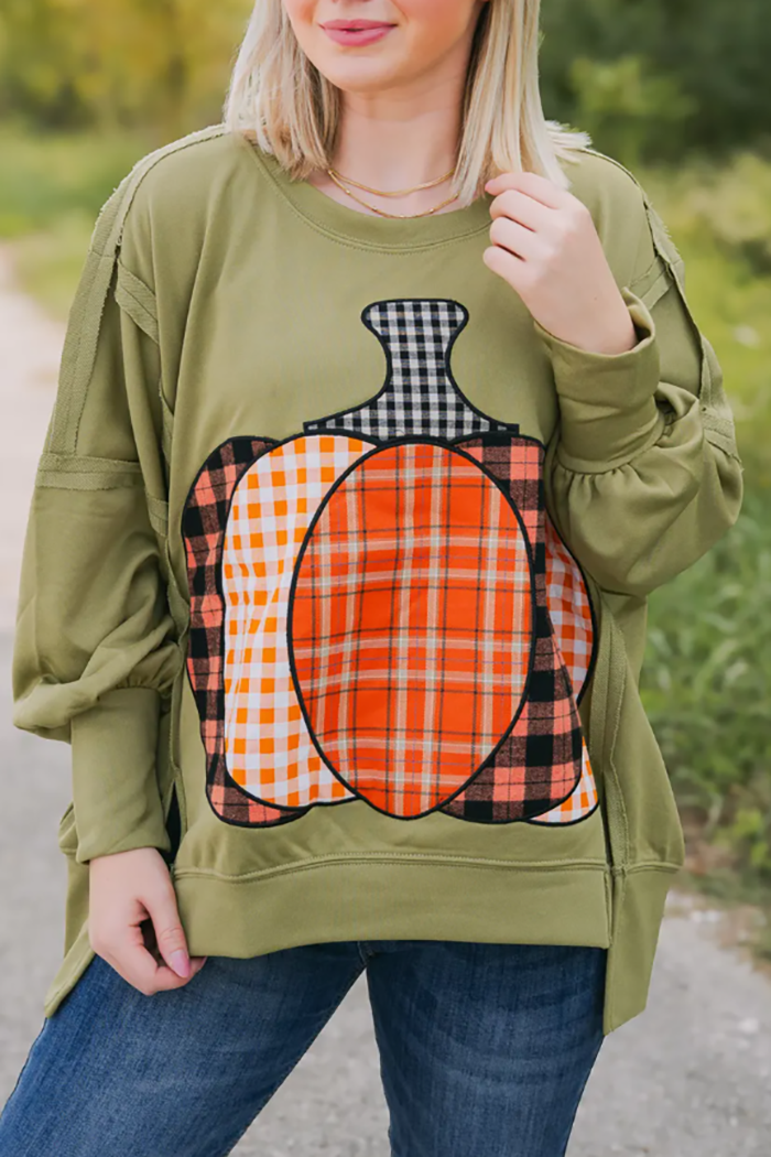 Casual Patching Pumpkin Top