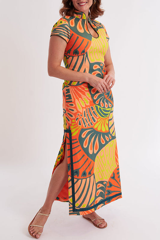 Bold Printed U-Neck Dress