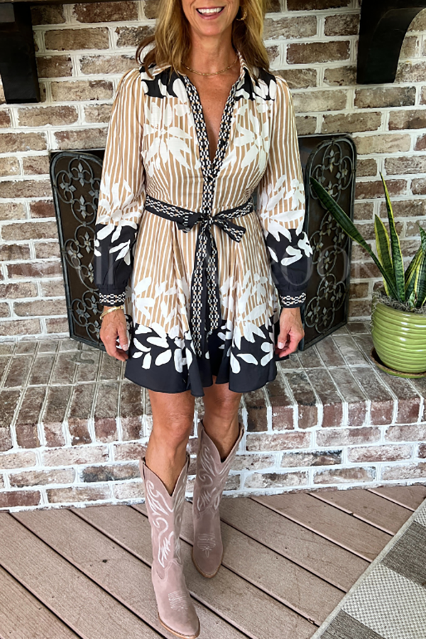 Casual Belt Striped Dress