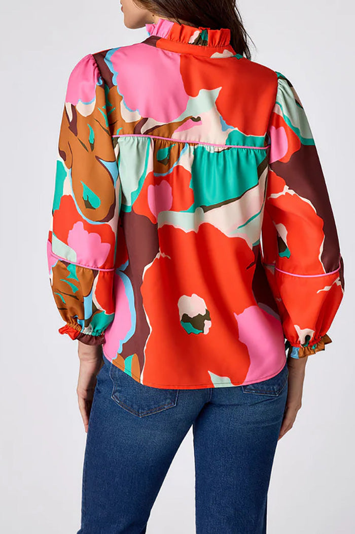 Puff Sleeve Ruffle Collar Top