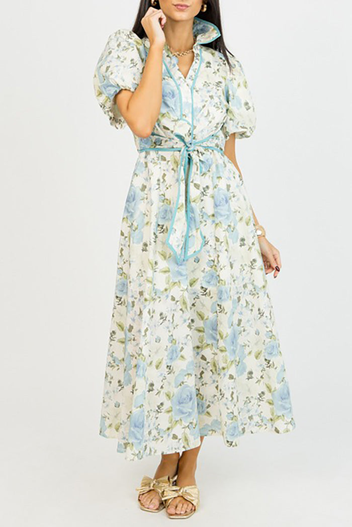 Floral Pocketed Tie-Waist Maxi Dress