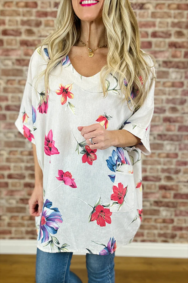 Casual V-Neck Floral Top