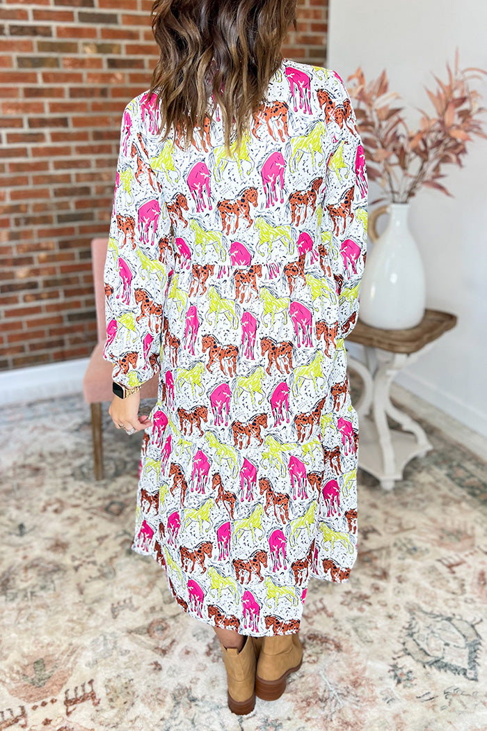 Floral Animal Print Pocketed Midi Dress