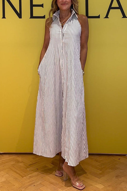 Casual Stripe Backless Dress