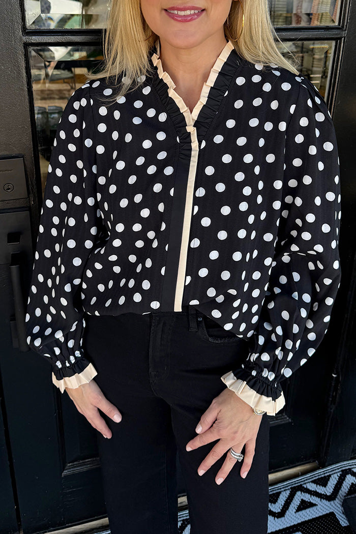 Ruffled Neck Polka Dot Top