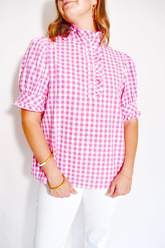 Pink Gingham Ruffle Top