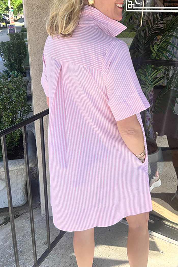 Pin Stripe Pocket Button Dress